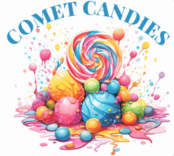 Comet Candies vibrant display of mixed freeze dried candy highlighting their unique crunchy texture and intense colors