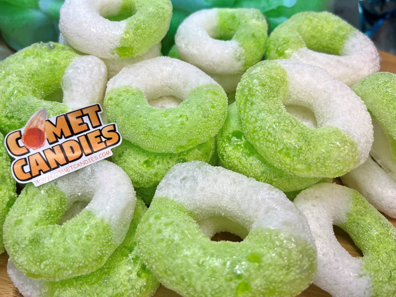 Green Apple Fruit Rings, freeze-dried green apple gummy rings with a crisp texture