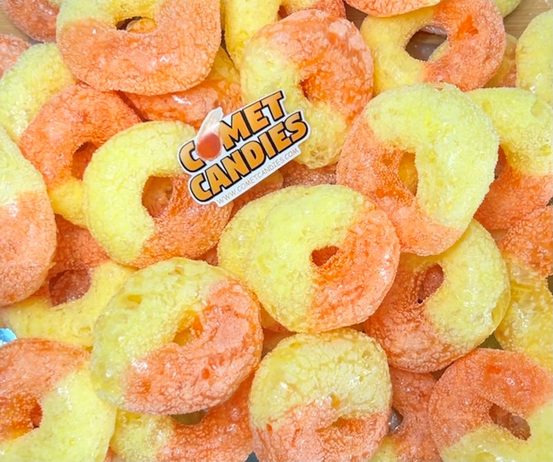 Peach Fruit Rings freeze-dried gummy candy with a light, puffy texture